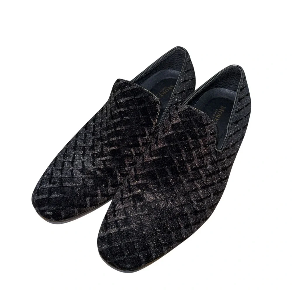 Moretti‎ Gold Label Trevor Mens 10 Pre-Owned Black Velvet Diamond Loafer Dress